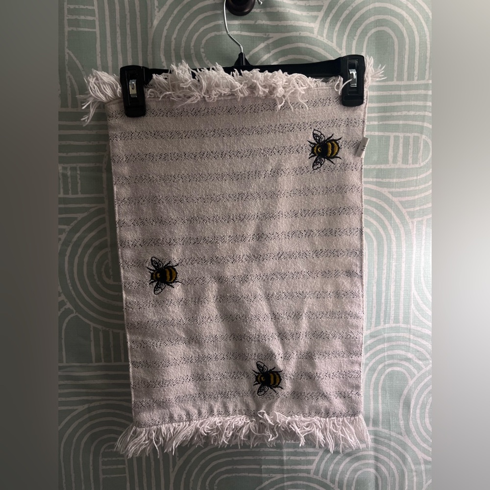 Bee Embroidered Fringe Placemats Set of 2 Farmhouse Neutral Table Decor